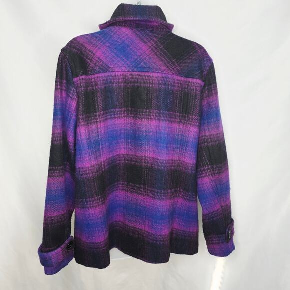 Coldwater Creek Purple & Black Plaid Toggle Button Wool Blend  Jacket Size 14 - Picture 3 of 16